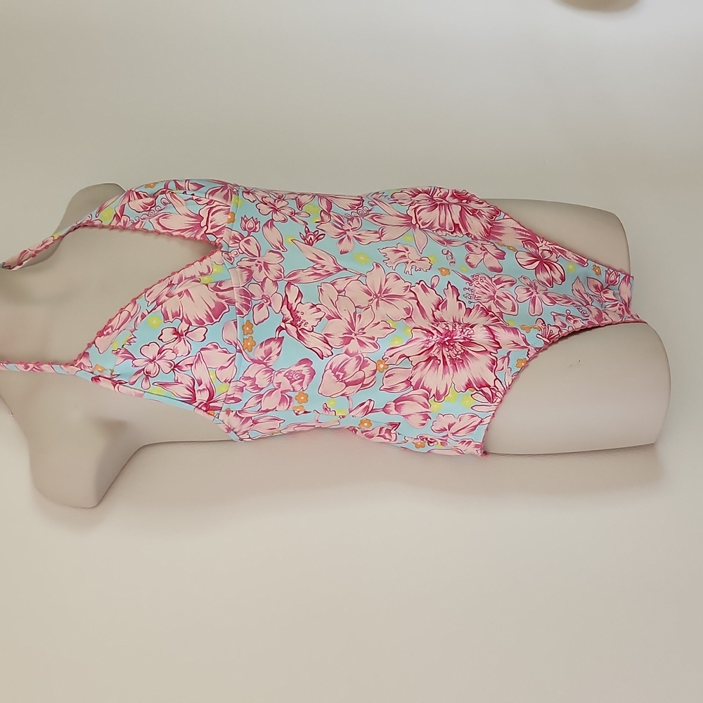 Rosa Ferrer one piece swimsuit pink and turquoise floral bathing suit size 10 - Picture 3 of 9